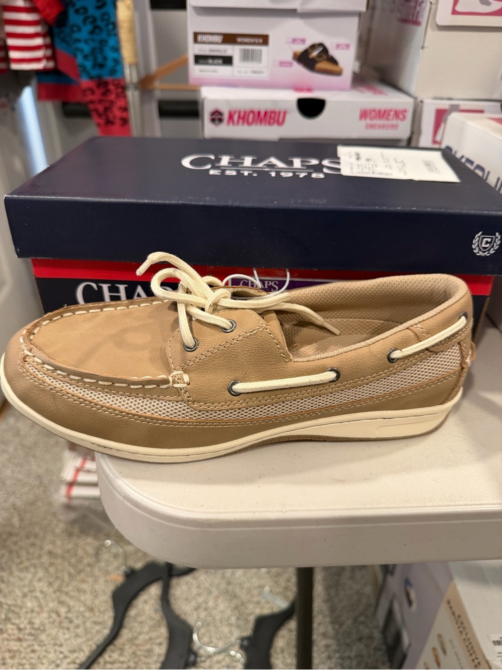 Chaps Women’s Dana Slip On Boat Shoes Tan Nubuck Size 8 M US